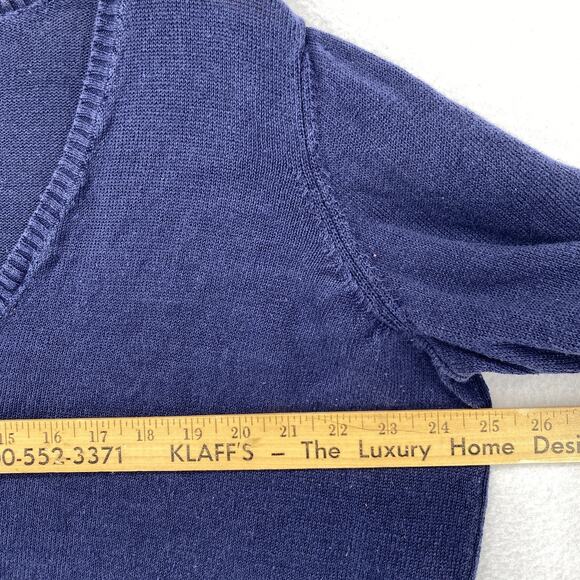 EILEEN FISHER Sweater XL Organic Linen Boxy V-Neck Pullover Jumper Blue - Picture 9 of 11